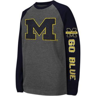 Michigan Wolverines Youth Bleacher Long Sleeve T Shirt   Charcoal/Navy Blue