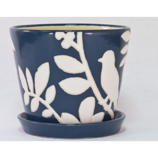 New England Pottery 5.118 in H x 5.906 in W x 5.906 in D Navy Blue Glazed Ceramic Indoor Pot