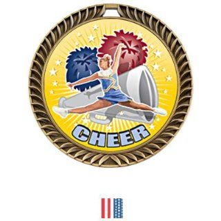 Hasty Awards Crest Custom Cheer Medal HD M 8650CH GOLD MEDAL/AMERICAN FLAG NECK RIBBON 2.5 CREST/INSERT HD  Sports Award Medals  Sports & Outdoors