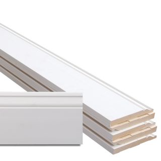 6 Piece 0.5625 in x 5.25 in x 12 ft Interior Primed MDF Base Moulding Contractor Package (Pattern L163E)