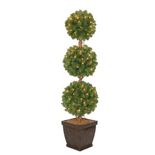 Holiday Living 4 ft Indoor/Outdoor Triple Ball Topiary Pre Lit Decorative Artificial Tree 150 Clear Incandescent Lights