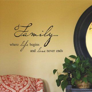 Family where life begins and love never ends 12.5" h x 23" w vinyl lettering wall sayings art decor decal sticker word   Wall Quotes