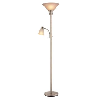 Portfolio 71 in 3 Way Switch Brushed Steel Torchiere Indoor Floor Lamp with Glass Shade