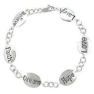 Inspire Sterling Silver .925 Word 'Believe' 'Faith' 'Dream' 'Hope' 'Love' 'Laugh' Letter Rolo Link Bracelet Jewelry