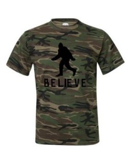 Adult Camo Bigfoot Believe Sasquatch T Shirt   2XL Clothing