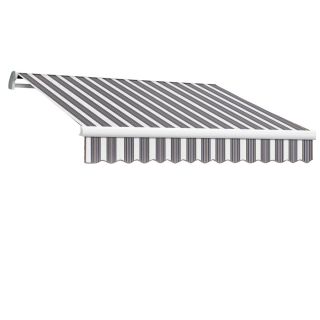 Awntech 12 ft Wide x 10 ft Projection Navy/Gray/White Striped Slope Patio Retractable Remote Control Awning