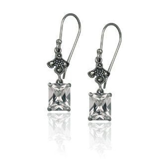 Sterling Silver Marcasite and Cubic Zirconia Dangle Earrings Jewelry