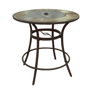 allen + roth Safford 40 in Brown Aluminum Frame Round Stone Patio Bar Height Table