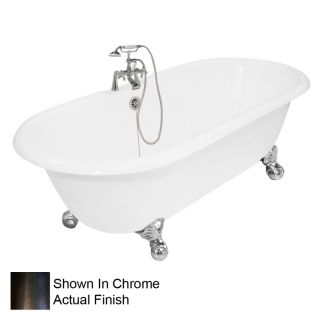 American Bath Factory Winston 67 in L x 31.5 in W x 24 in H White Cast Iron Round Clawfoot Bathtub with Reversible Drain