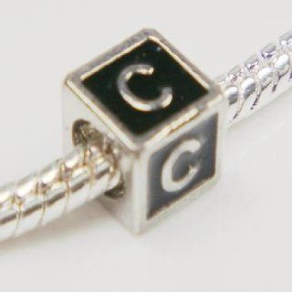 Black Enamel Letter "C" Bead Charm