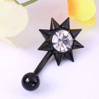 XIUFEN 1.6mm Pin Black Stainless Steel Crystal Navel Ring 1pc Body Piercing Barbells Jewelry