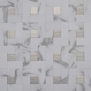 Instant Mosaic 6 Pack White and Stainless Metal Mosaic Versailles Indoor/Outdoor Wall Tile (Common 12 in x 12 in; Actual 12 in x 12 in)