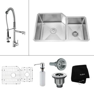 Kraus 16 Gauge Double Basin Undermount Stainless Steel Kitchen Sink with Faucet