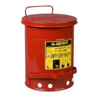 Justrite 9100 Galvanized Steel Oily Waste Safety Can with Foot Lever, 6 Gallons Capacity, Red Hazardous Storage Cans