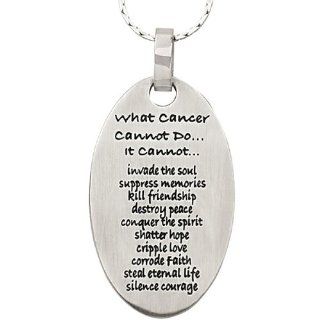 Cancer Patients Medal, Poem, Silver Oval Men or Womens Stainless Steel Pendant with Dog Tag What Cancer Cannot Do. Chain Sold Separately. Jewelry