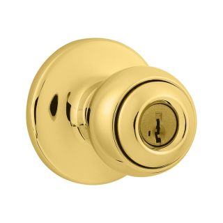 Kwikset Polo SmartKey Polished Brass Round Residential Keyed Entry Door Knob