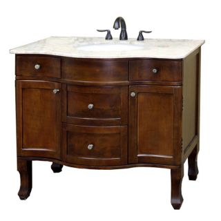 Bellaterra Home 38.2 in x 23.6 in Medium Walnut Undermount Single Sink Bathroom Vanity with Natural Marble Top