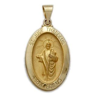 14K Gold Oval St. Jude Medal, Patron of Hopeless Causes (Hollow Medal) 14K Gold Jewelry 14K Gold Saints Gift Boxed Jewelry