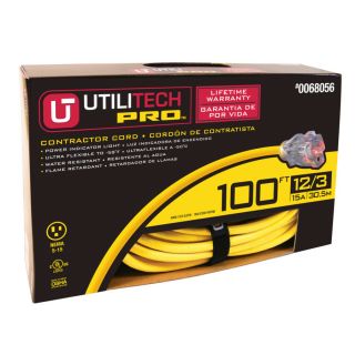 Utilitech 100 ft 15 Amp 12 Gauge Yellow Outdoor Extension Cord