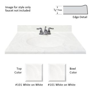 US Marble Recessed Oval Standard 37 in W x 22 in D White On White Cultured Marble Integral Single Sink Bathroom Vanity Top