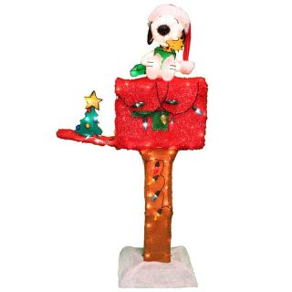 Peanuts 4 ft Pre Lit 3D Soft Tinsel Christmas Snoopy on Mailbox