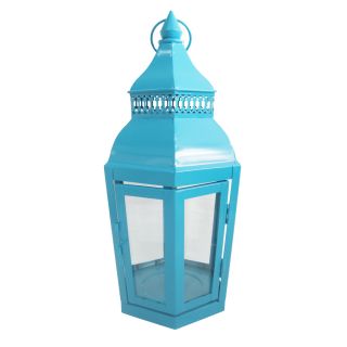 Garden Treasures 14.76 in H Light Blue Metal Outdoor Decorative Lantern