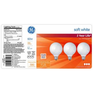 GE 3 Pack 60 Watt Medium Base Soft White Decorative Incandescent Light Bulbs