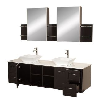 Wyndham Collection Avara 72 in x 22.25 in Espresso Vessel Double Sink Bathroom Vanity with Solid Surface Top