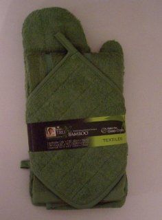 Tru Bamboo Textiles Kit Contains 1 Potholder 1 Dish Towel 1 Oven Mitt 3 Times More Absorbent Than Cotton Antibacterial and Antimicrobial Kitchen & Dining