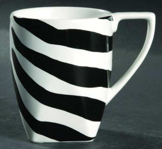 222 Fifth (PTS) Zebra Black Mug, Fine China Dinnerware   Black Zebra Stripes,Squ