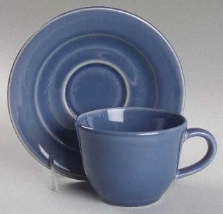Williams Sonoma Belvedere Cornflower (Blue) Flat Cup & Saucer Set, Fine China Di