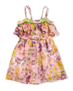 Ruffle Trim Floral Dress, Pink, 12 14