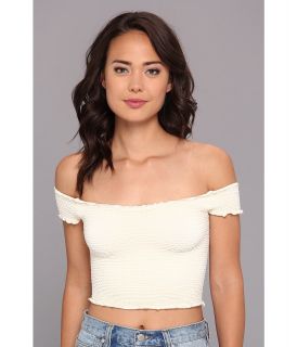 Free People Smocked Seamless Crop Top Womens Blouse (White)
