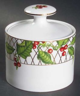 Reed & Barton Holly Berry Sugar Bowl & Lid, Fine China Dinnerware   Green Leaves