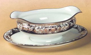 Noritake 20056 Gravy Boat with Attached Underplate, Fine China Dinnerware   Gold