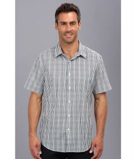 Perry Ellis S/S Uneven Plaid Shirt Mens Short Sleeve Button Up (Black)