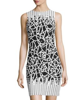 Shatter Jacquard Combo Sheath Dress, Black/White