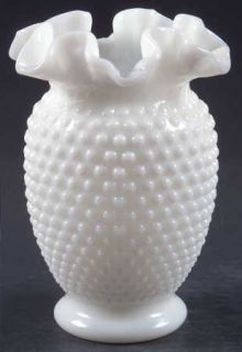 Fenton Hobnail Milk Glass Double Crimped Vase   Milk Glass