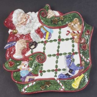 Fitz & Floyd SantaS List Figurine Canape Plate, Fine China Dinnerware   Cream R