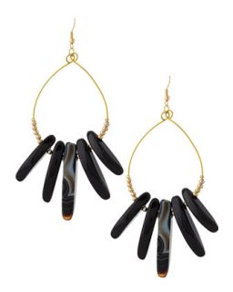 Crystal Spike Wire Hoop Earrings, Black