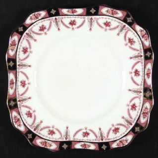 Arklow Royal Linden Square Cake Plate, Fine China Dinnerware   Rust Roses & Swag