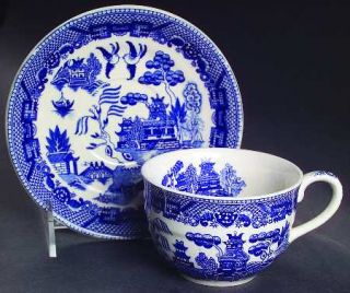 Japan China Blue Willow (No Gold) Flat Cup & Saucer Set, Fine China Dinnerware  