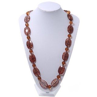 Long Brown 'Cracked Effect' Beaded Resin Necklace   82cm Length Jewelry
