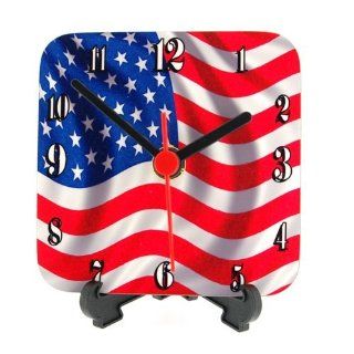 The Olivia Collection American/USA Flag Ripple Effect Square Quartz Clock Watches