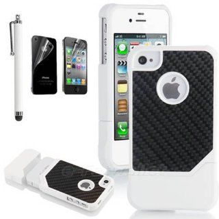 Hard Plastic Snap on Cover Fits Apple iPhone 4 4S Real Carbon Fiber White Mirror Hybrid + PC + Pen AT&T, Verizon (does NOT fit Apple iPhone or iPhone 3G/3GS or iPhone 5/5S/5C) Cell Phones & Accessories