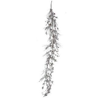 Creative Co op Vintage Silver Garland with Pine Cones, Balls and Glitter   Christmas Decor