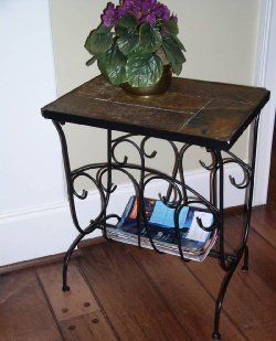 Black Magazine End Table with Slate Top  
