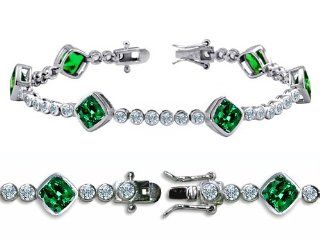 Star K High End Tennis Bracelet 6pcs 7mm Cushion Cut Simulated Emerald Star K Jewelry