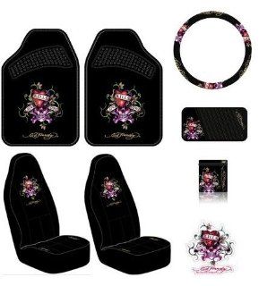 Ed Hardy Love Kills Slowly Seat Covers, Floor Mats, Steering Wheel Cover, CD DVD Visor Organizer, Vent Pocket, Cling Bling Decal 8 pc Auto Accessories Gift Set Automotive