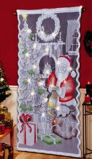 Collections Etc   Lighted Santa Claus Lace Curtain Panel By Collections Etc   Window Treatment Curtains